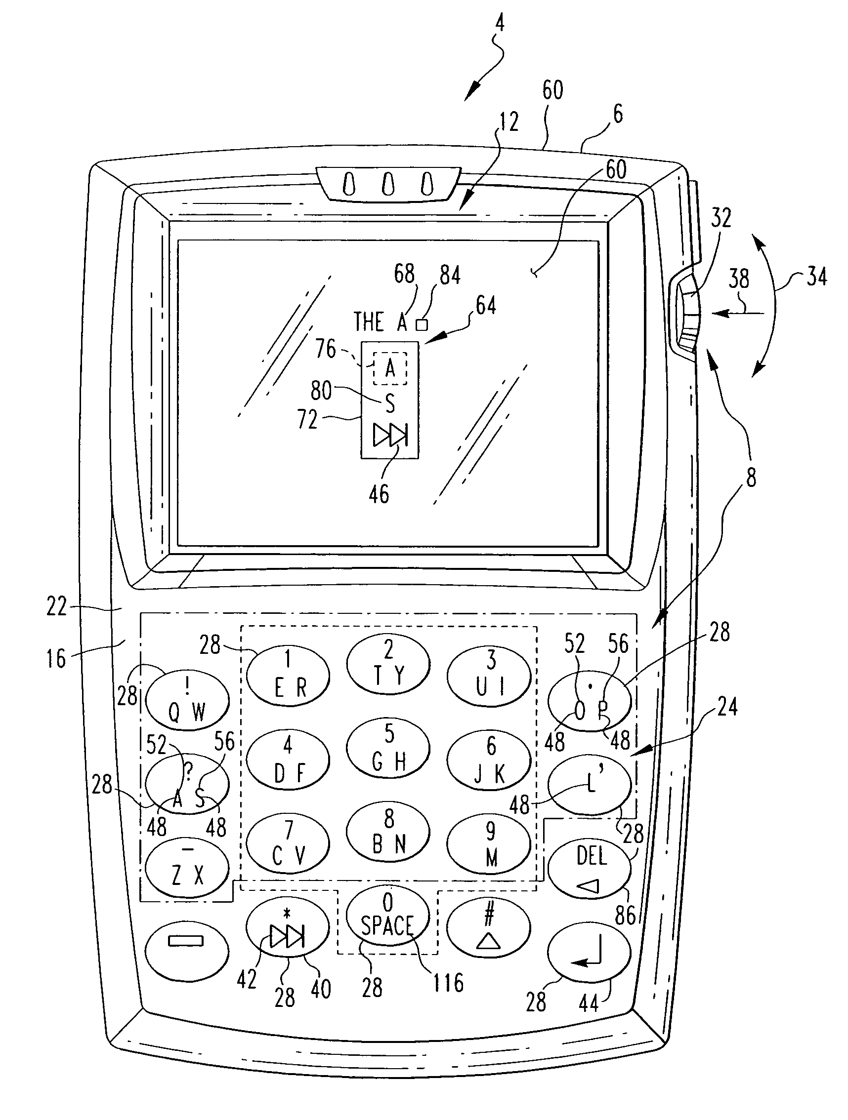 Handheld electronic device with text disambiguation