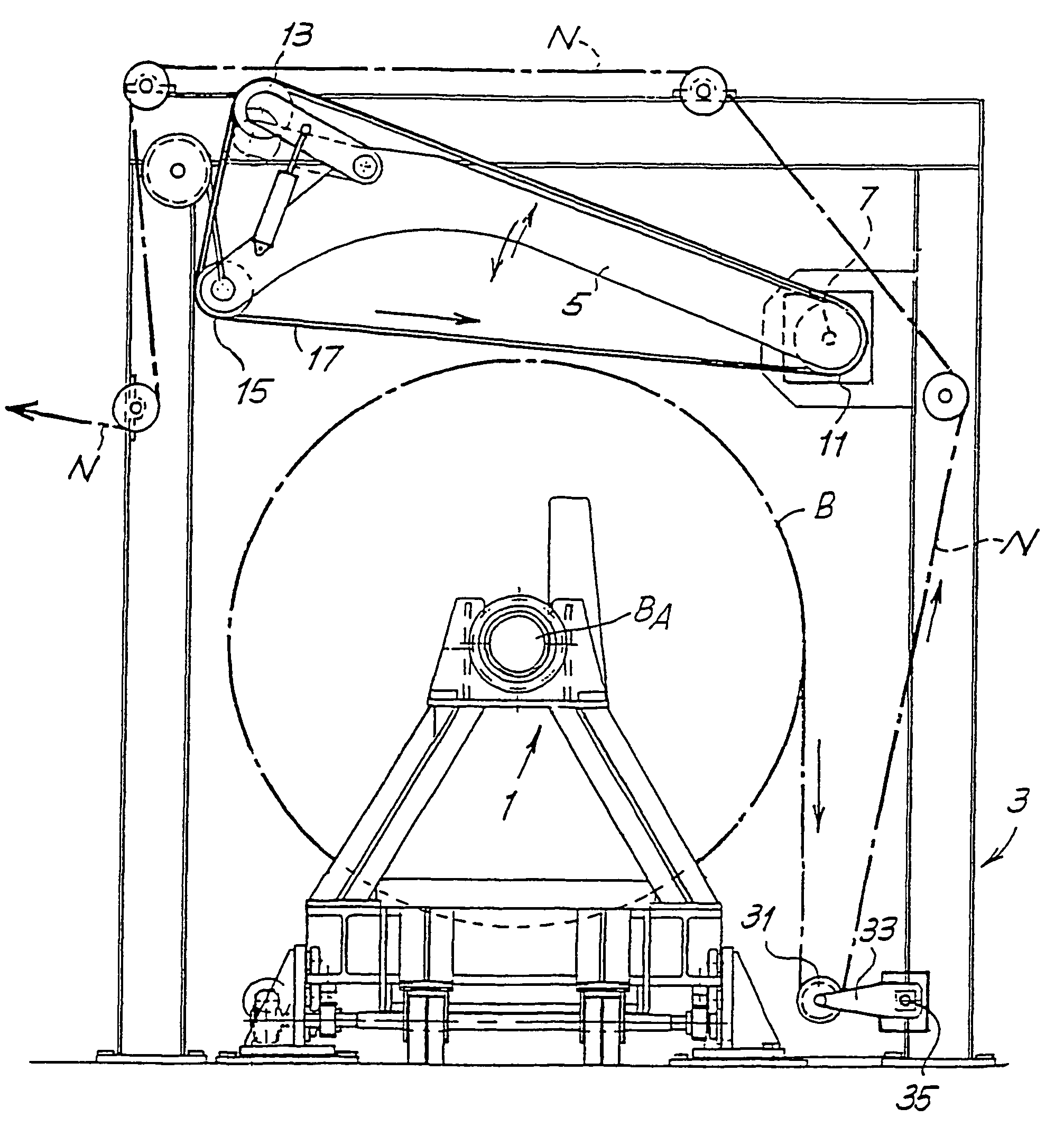 Device and method for controlling the tension of a weblike material