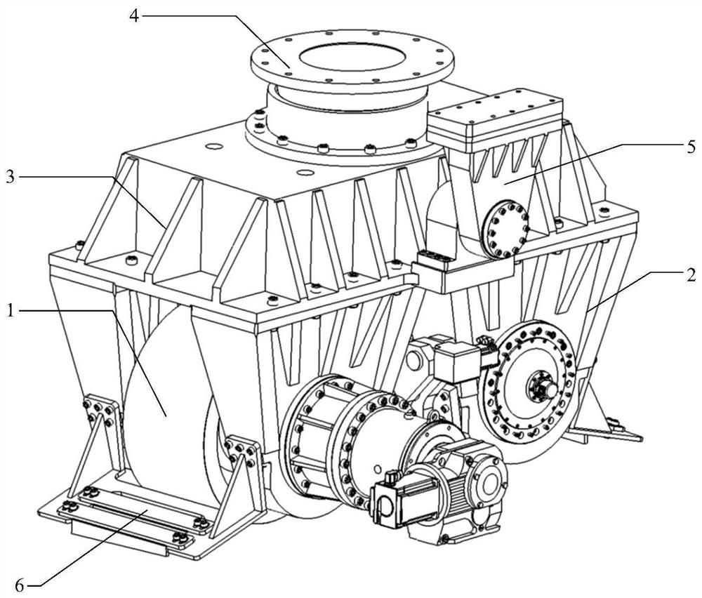 Self-adaptive anti-slip double-roller structure for wheel rail type rotary table