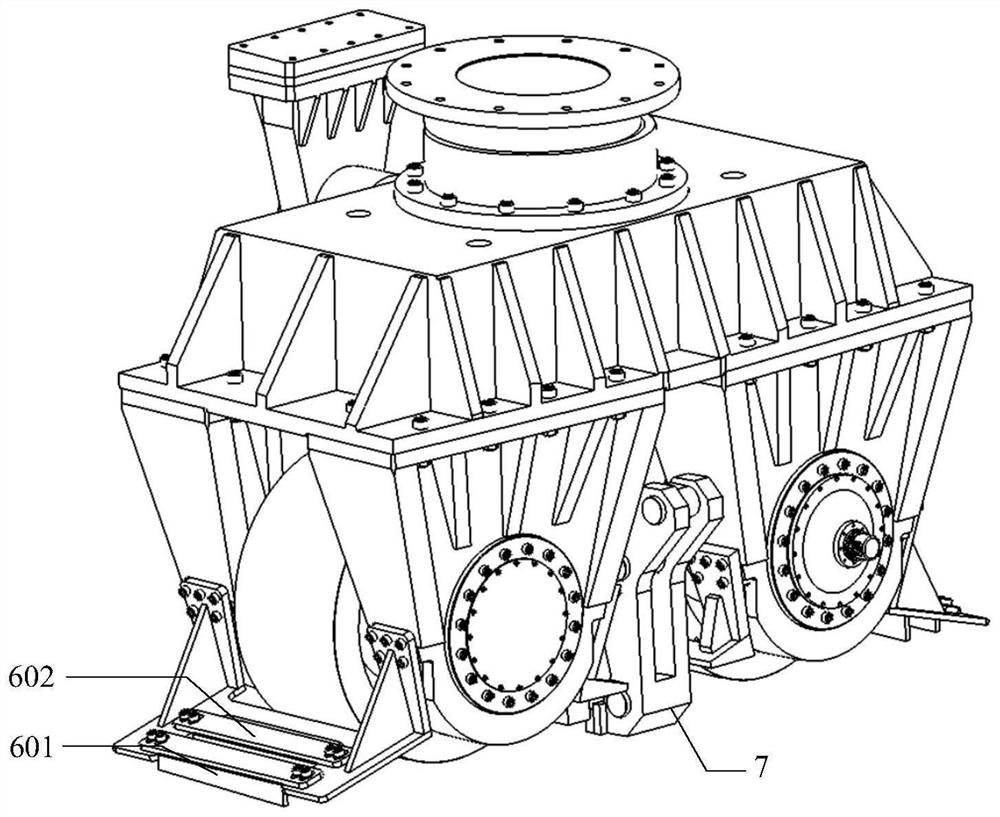 Self-adaptive anti-slip double-roller structure for wheel rail type rotary table