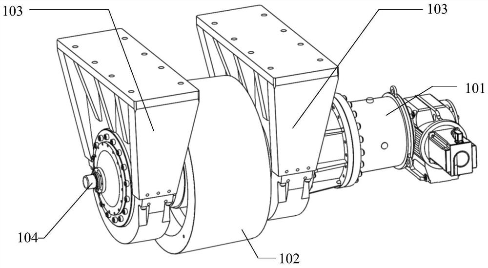 Self-adaptive anti-slip double-roller structure for wheel rail type rotary table