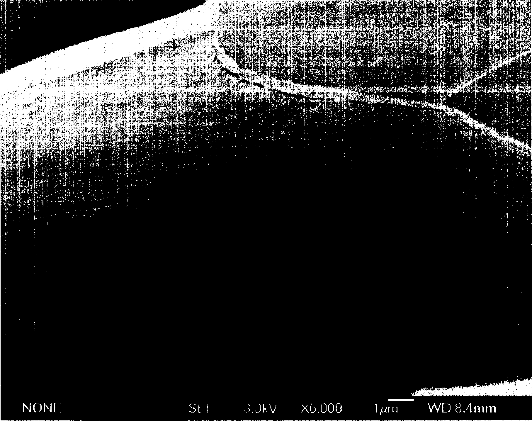 No-fluff wool fabric of fiber with surface nano structure and its prepn