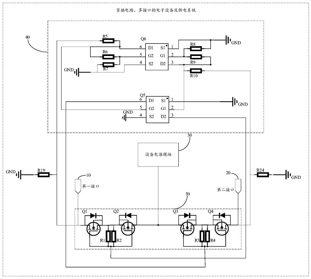 Blind-mating circuit, multi-interface electronic device and power supply system