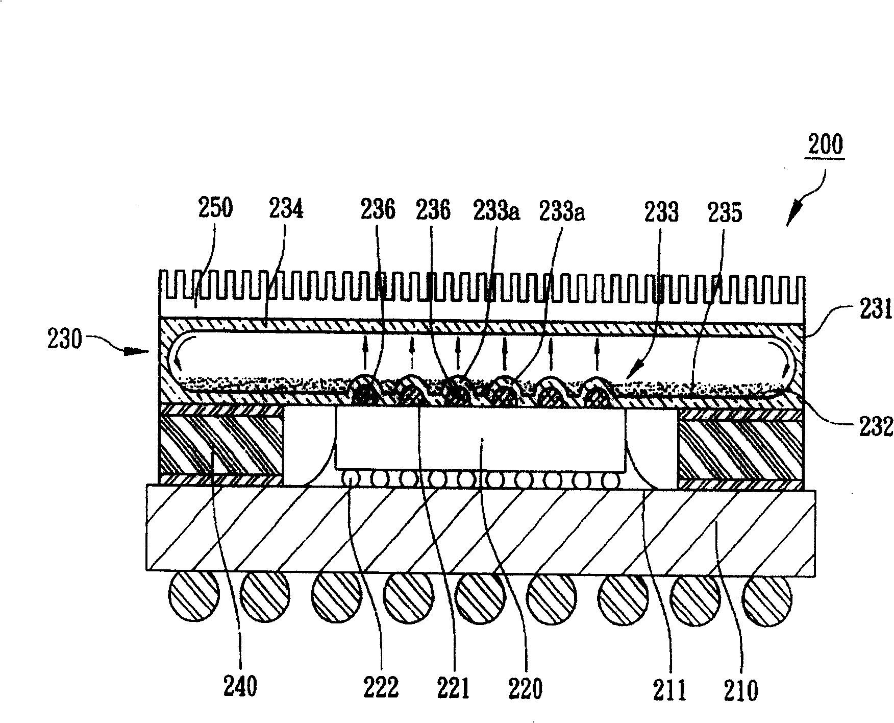 Heat elimination type structure for packing complex crystal