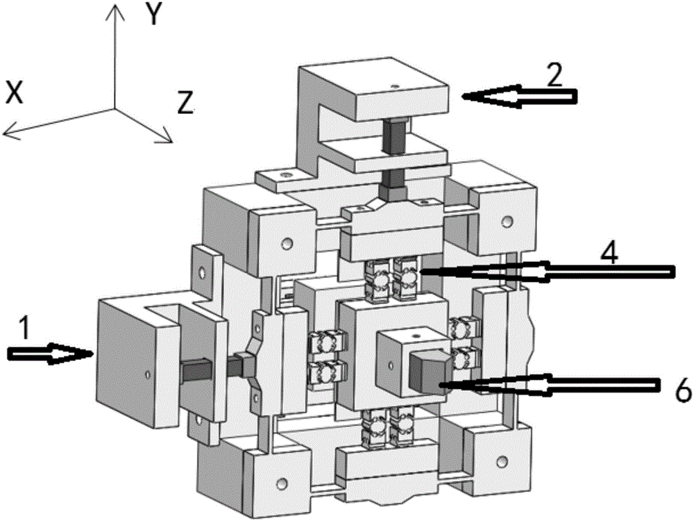 Parallel-connection translational three-dimensional rapid servo device of numerical control ultraprecision processing machine tool