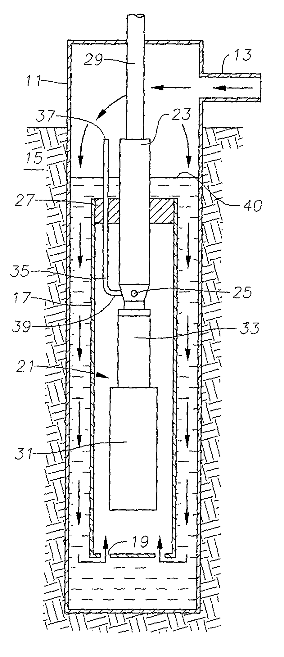 Gas eduction tube for seabed caisson pump assembly