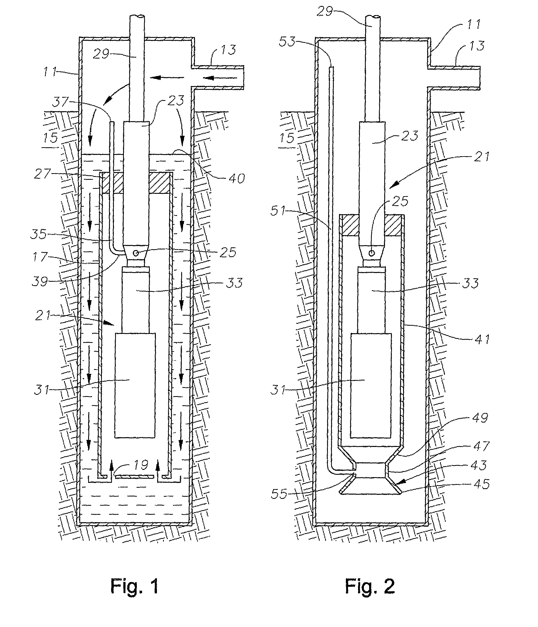 Gas eduction tube for seabed caisson pump assembly