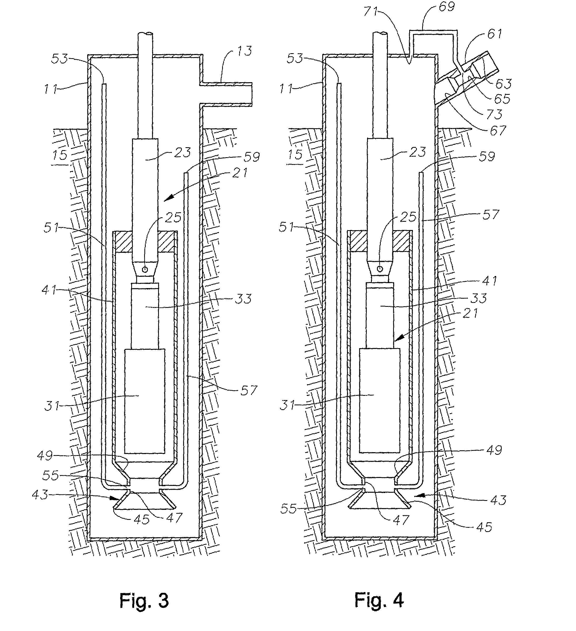 Gas eduction tube for seabed caisson pump assembly