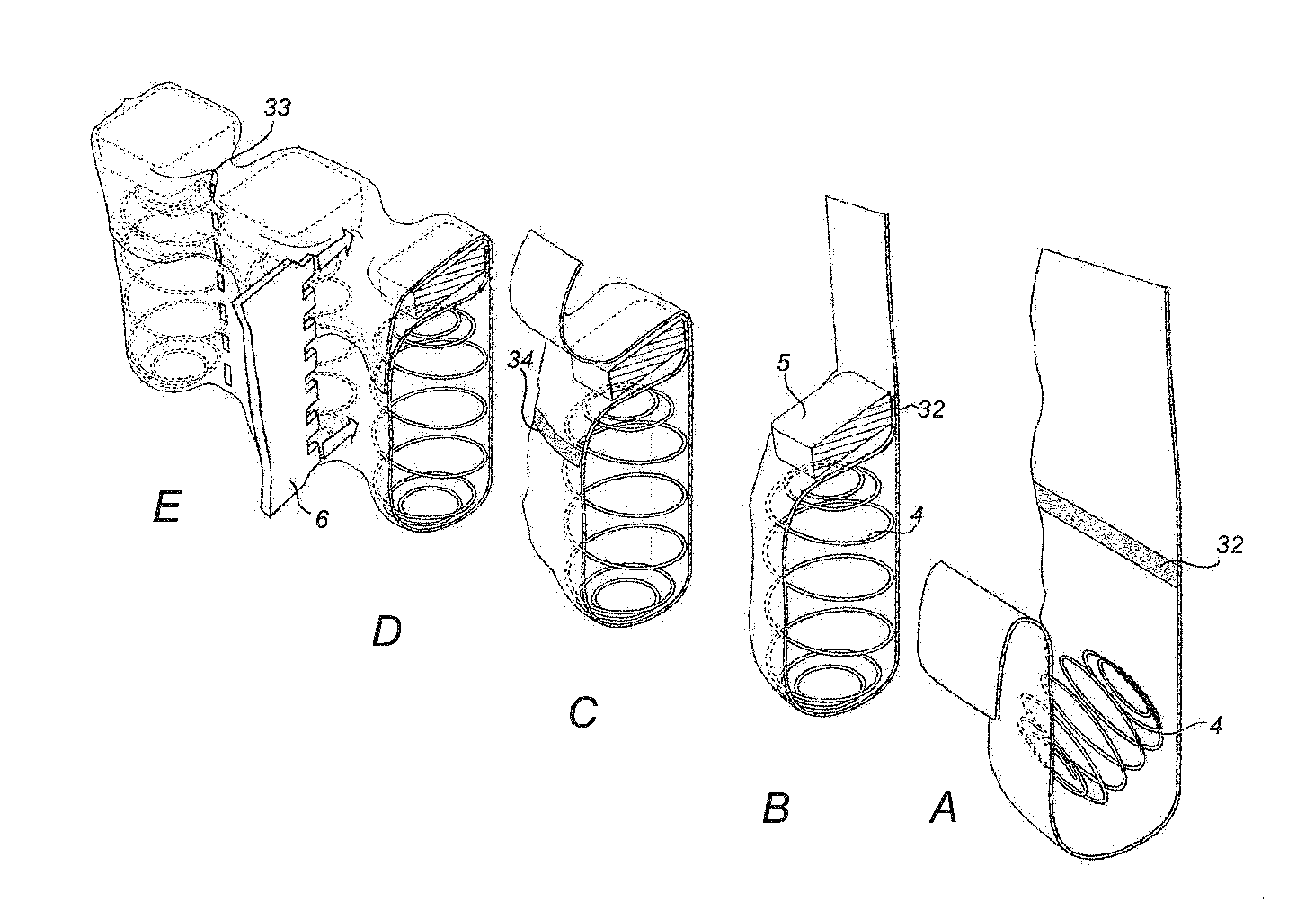 Individually pocketed coil springs with cushoning pads, and pocket spring mattresses with such pocketed coil springs