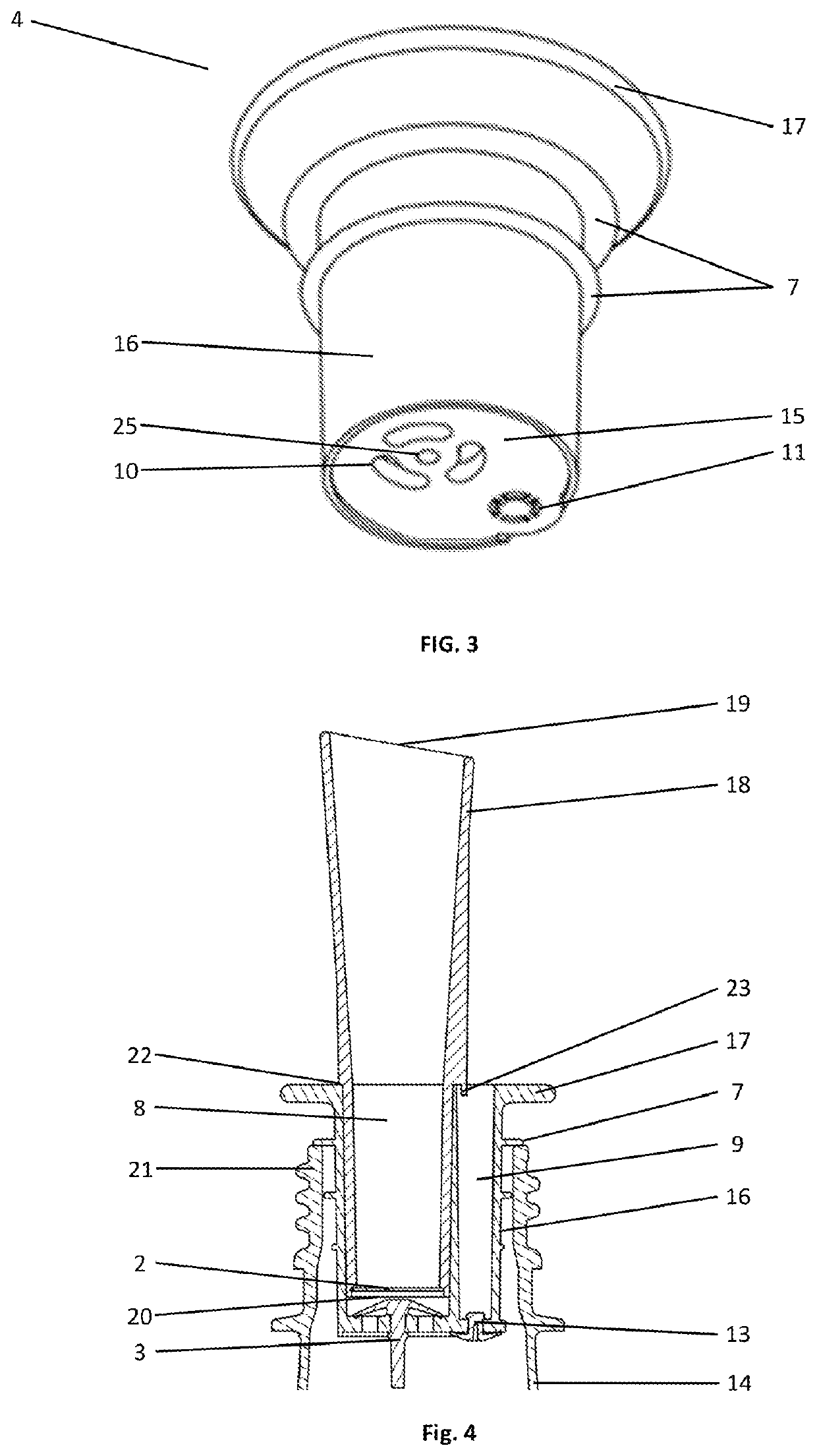 A body intended for mounting to/on an outlet of a container with a fluid and a container delivering a medicine product or a dietary supplement in a solid form and a device comprising this body and this container