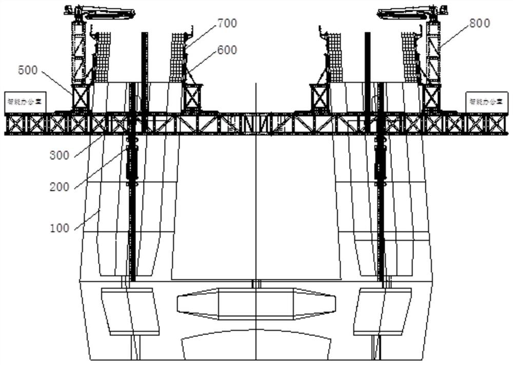 Large-dip-angle main tower integrated tower building device