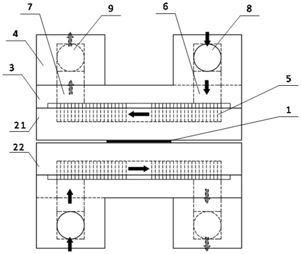 Snake-shaped micro-channel radiator for laser long-strip-shaped crystal