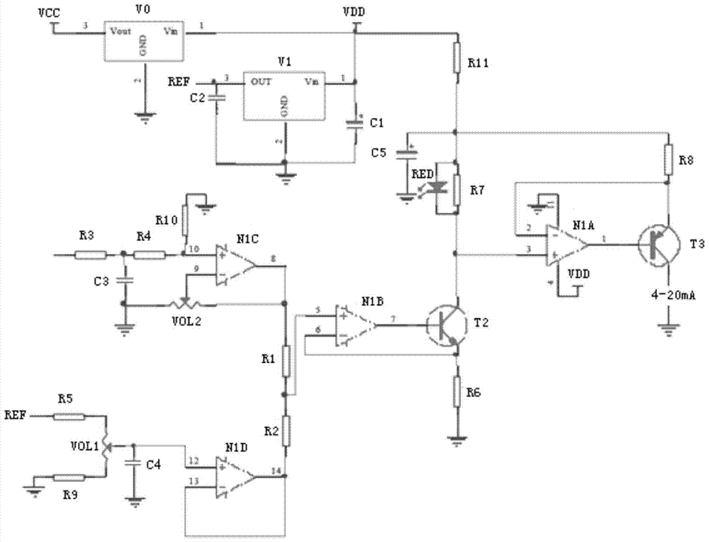 A 4‑20ma current conversion circuit