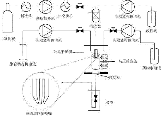 Method adopting supercritical CO2 fluid technology to produce water-soluble medicine controlled-release particles