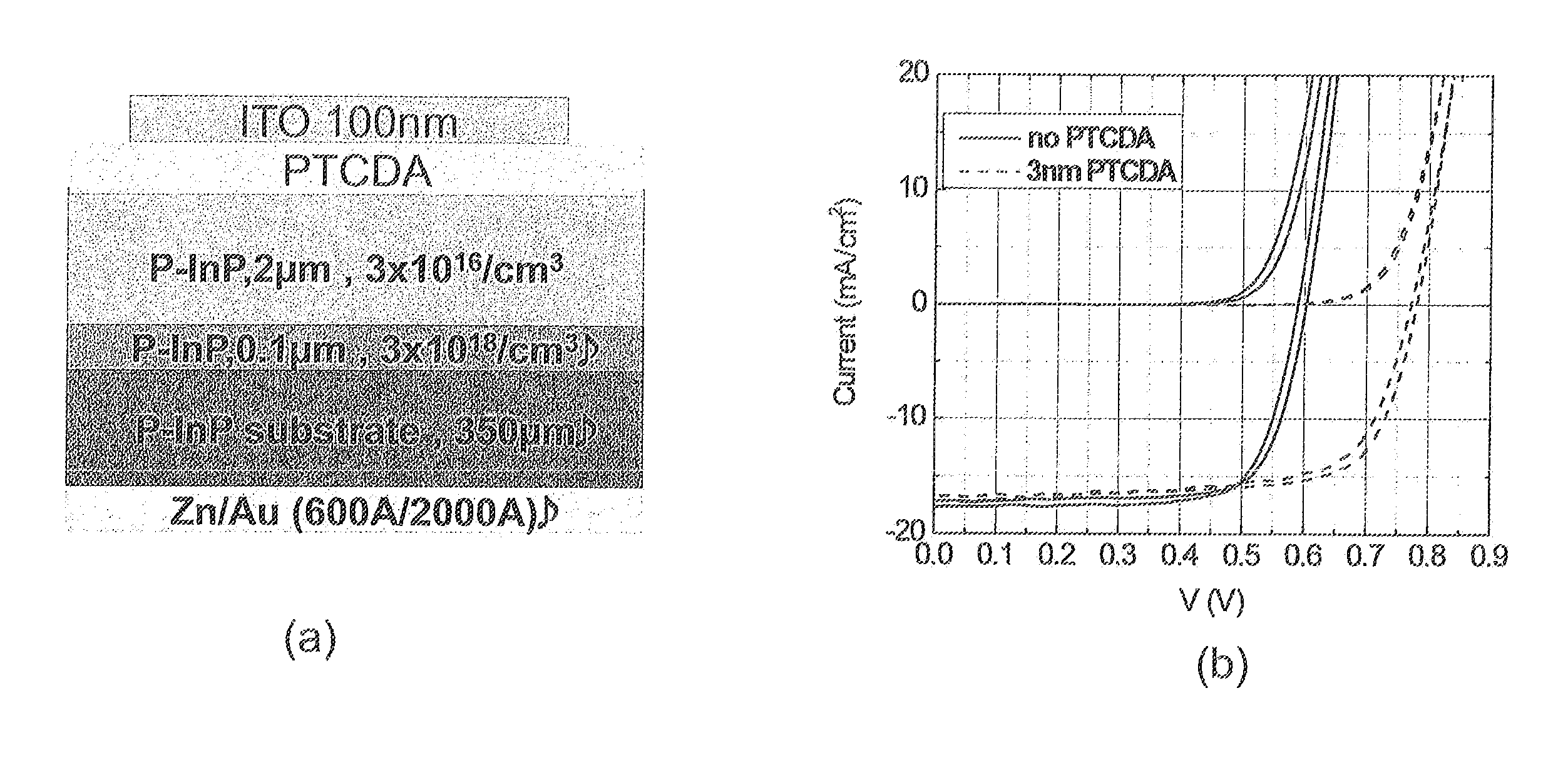 Organic semiconductors as window layers for inorganic solar cells