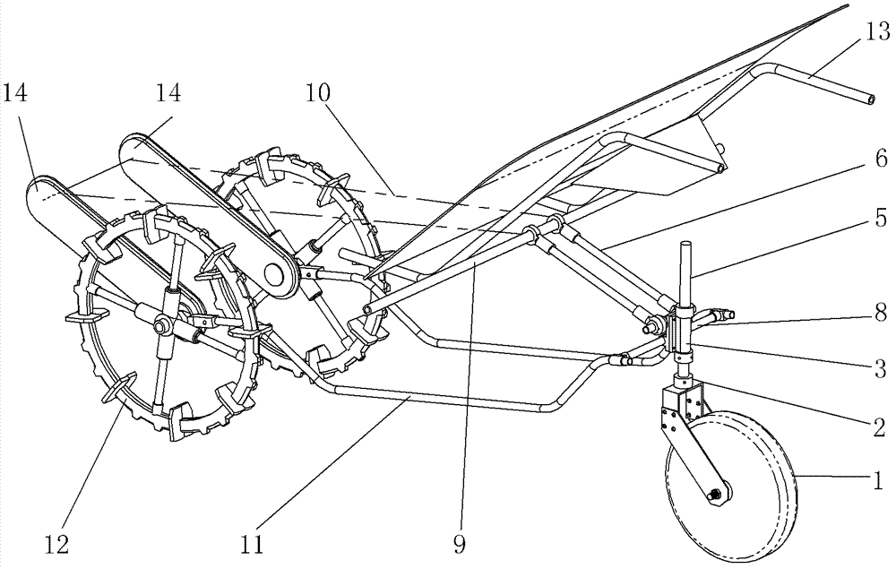 Walking type rice seedling planter traveling mechanism with machine frame capable of doing up-and-down movement