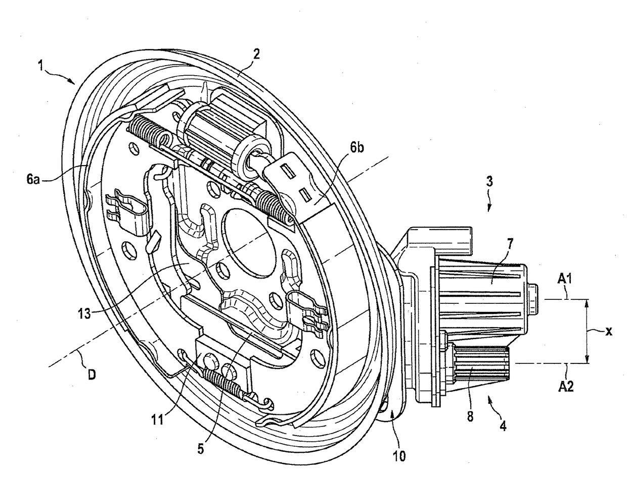 Drum brake which can be operated by an electric motor