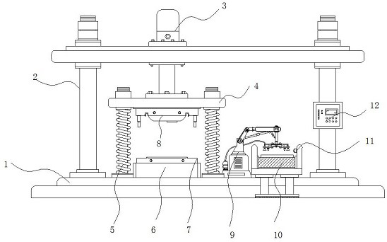 Automobile roof hot-press forming device with edge cutting function and automatic discharging function