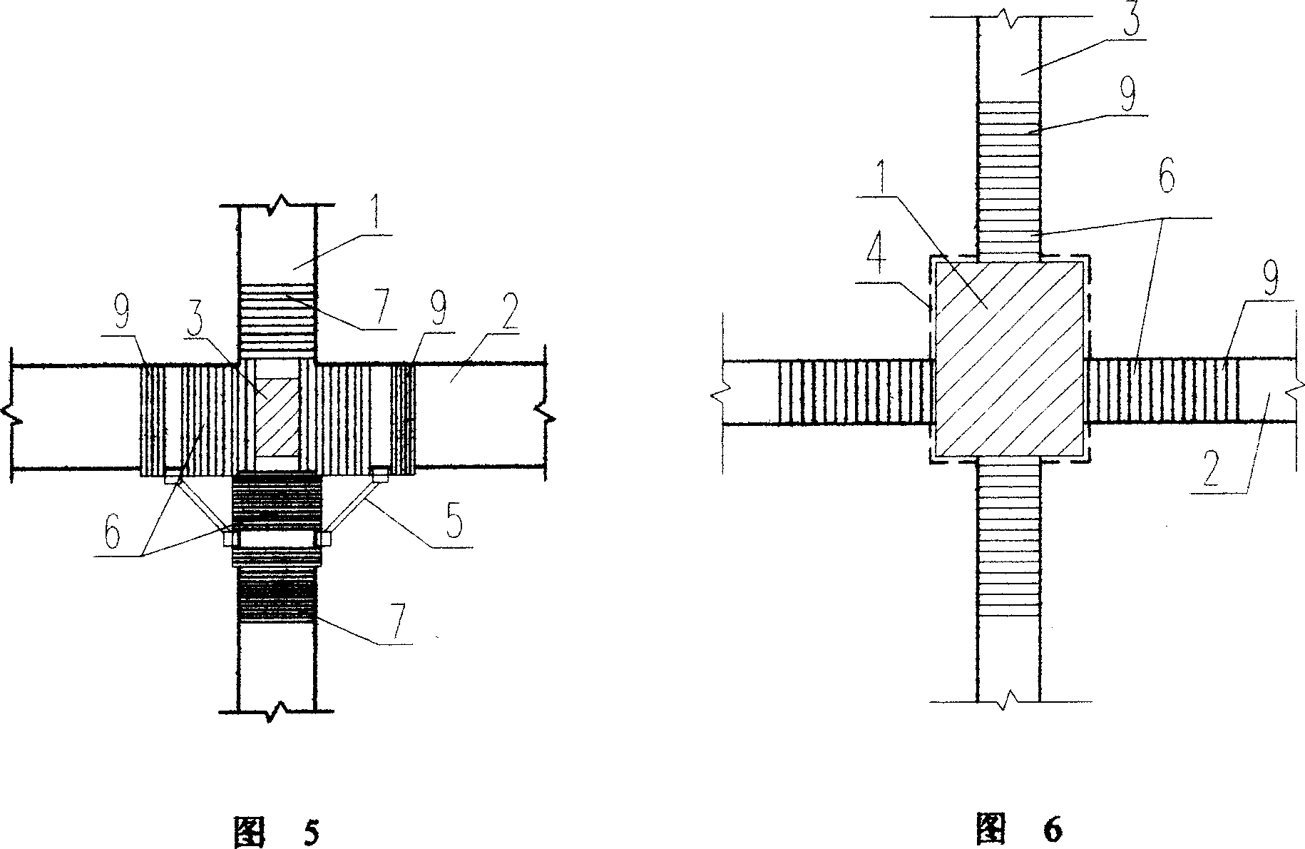 Method for reinforcing space nodes of beam column built from concrete