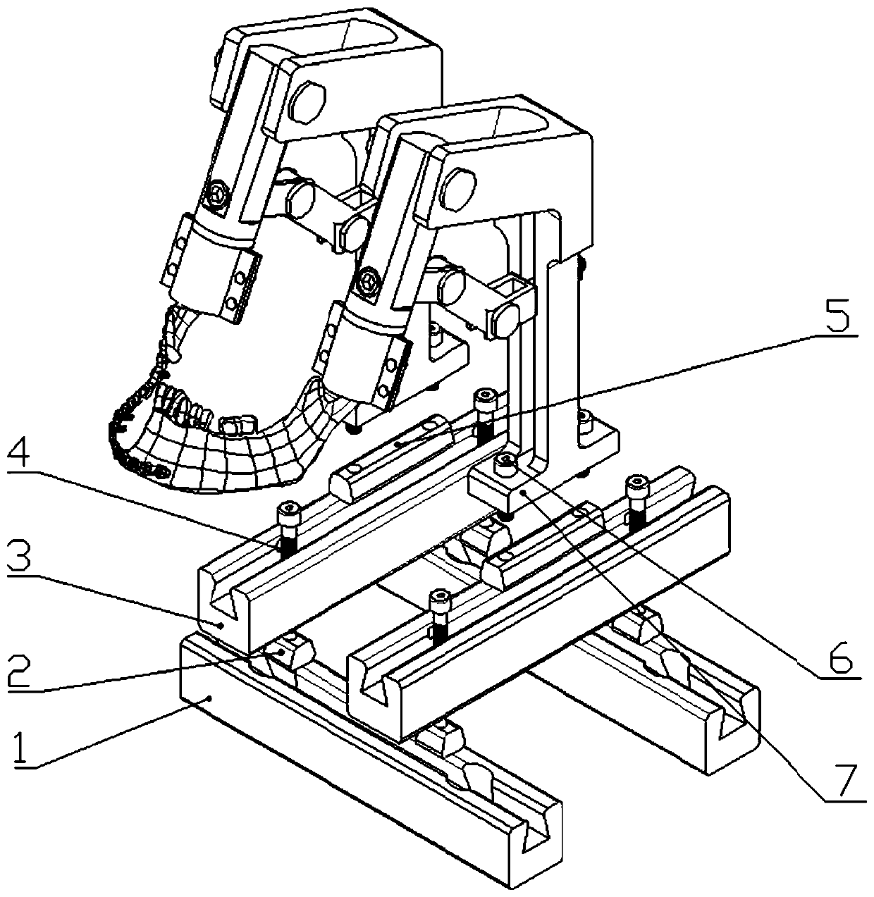 Spatially adjustable fixture for fixing mandibular models of different sizes