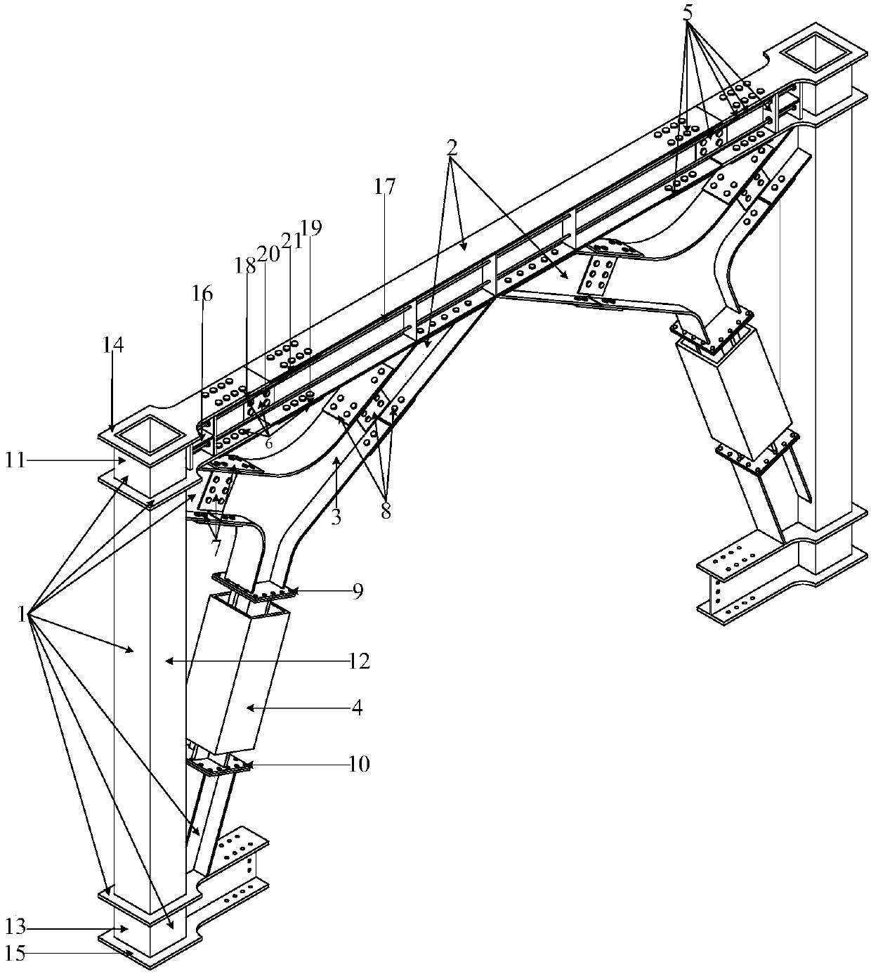 Large-net-clearance self-resetting steel frame center bracing system