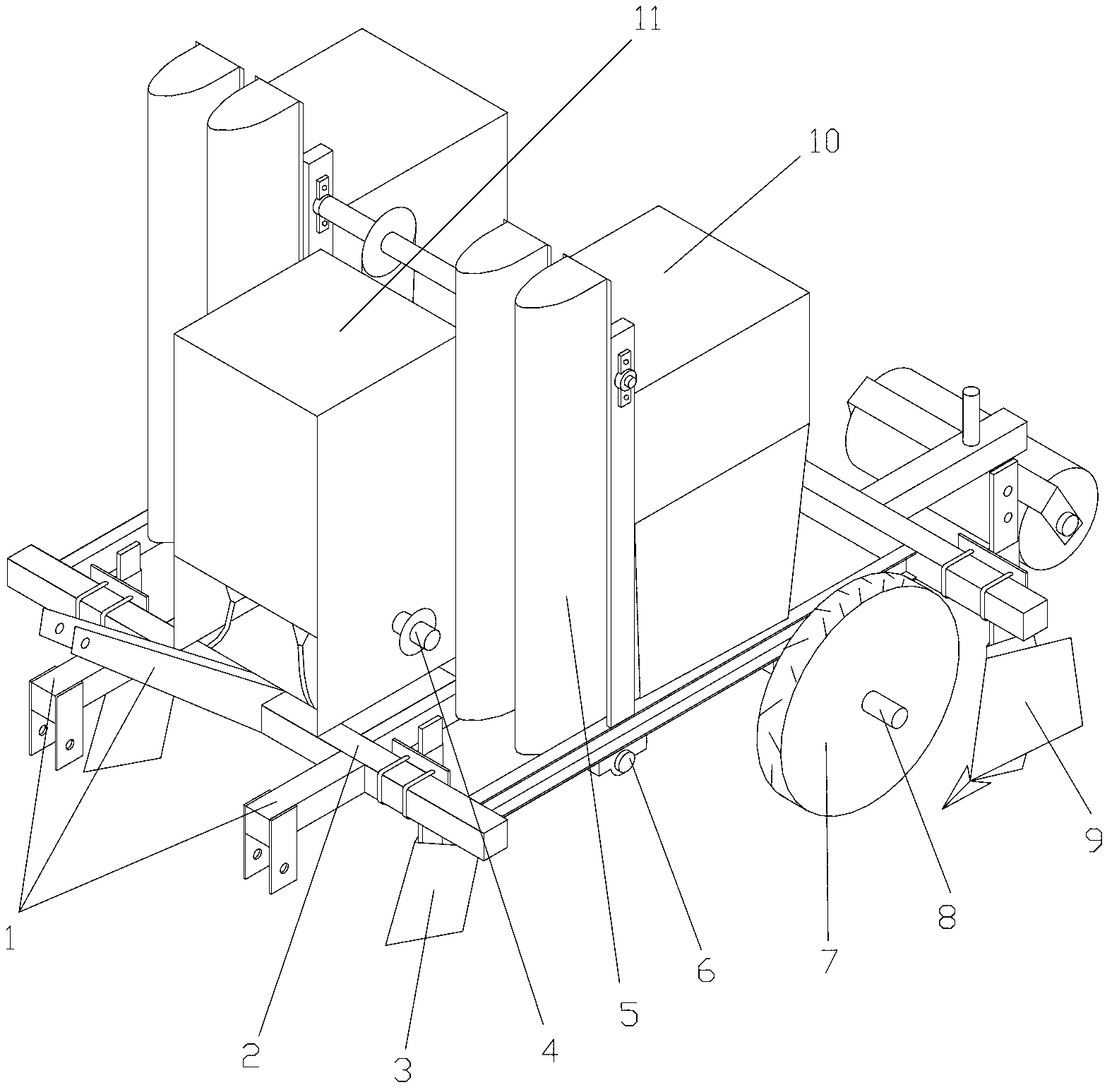 Potato planter matched with four-wheel tractor