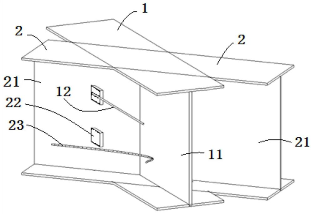 Different-direction steel beam oblique crossing waist rib connecting structure and connecting method thereof