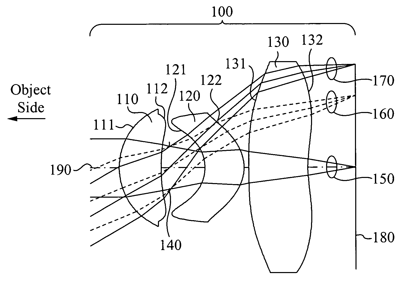 Three-element photographic objective with reduced tolerance sensitivities