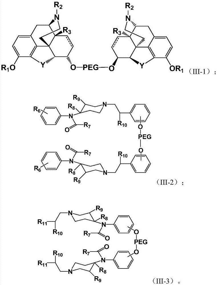 Pegylated opioid-like substance having low addiction effect