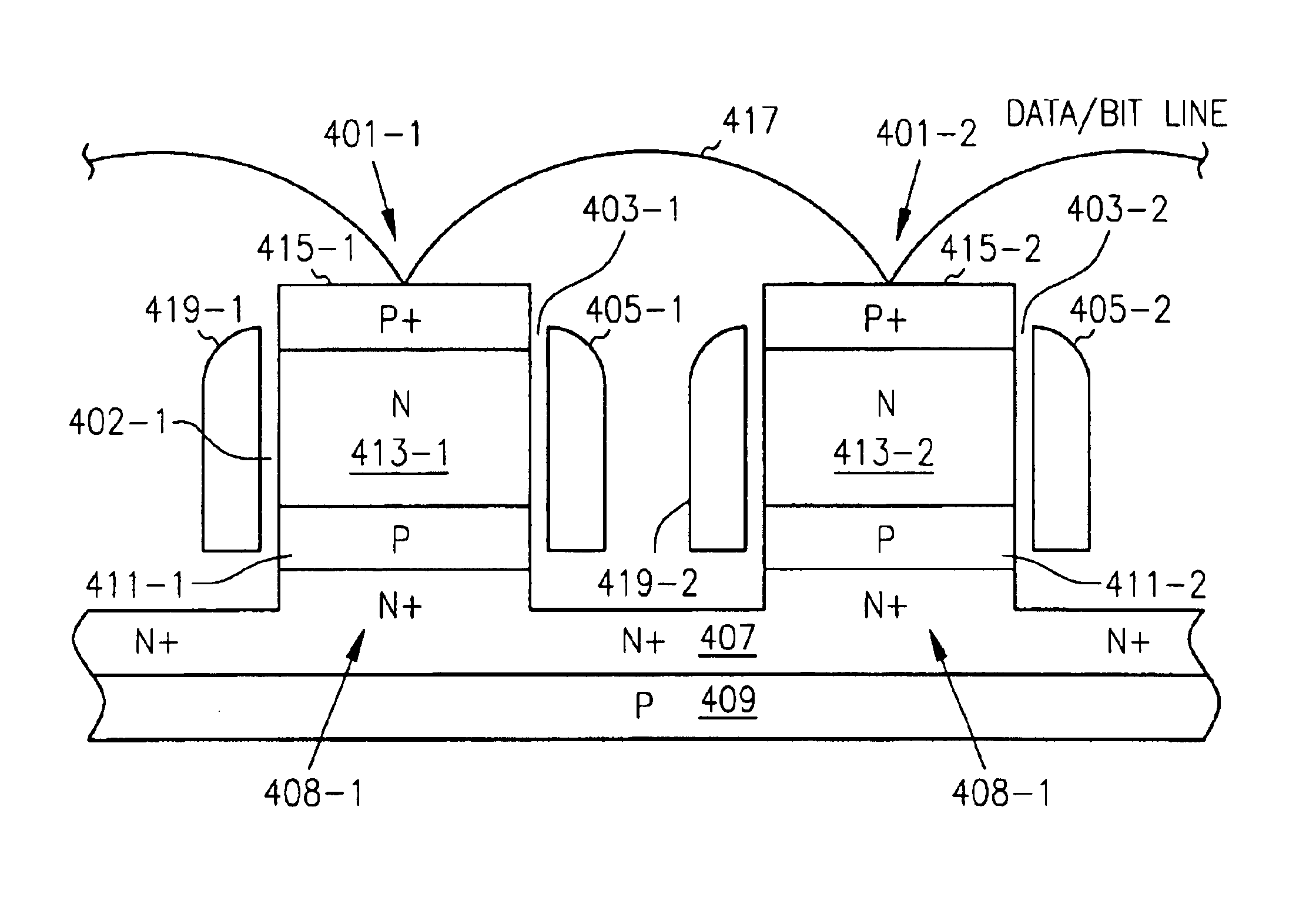 Merged MOS-bipolar capacitor memory cell