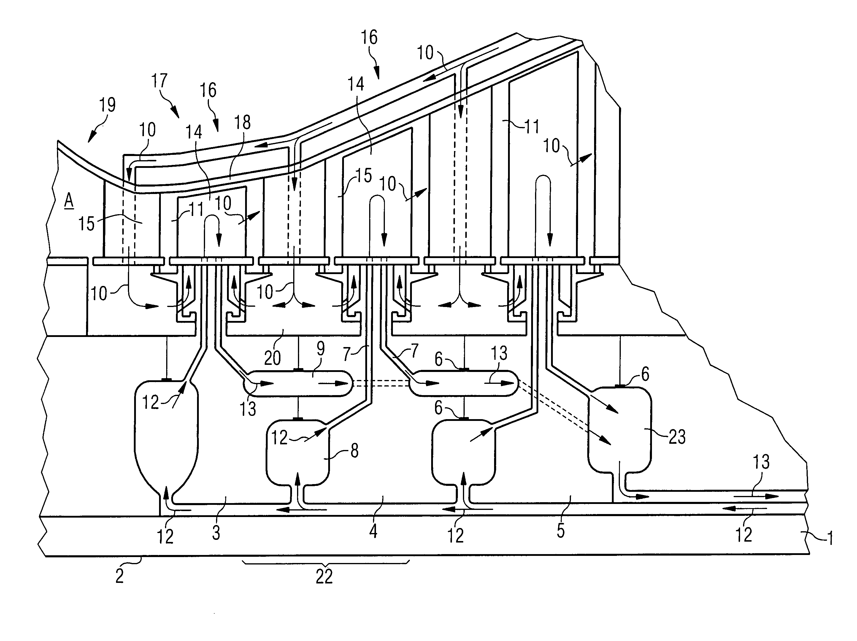 Turbine engine and a method for cooling a turbine engine