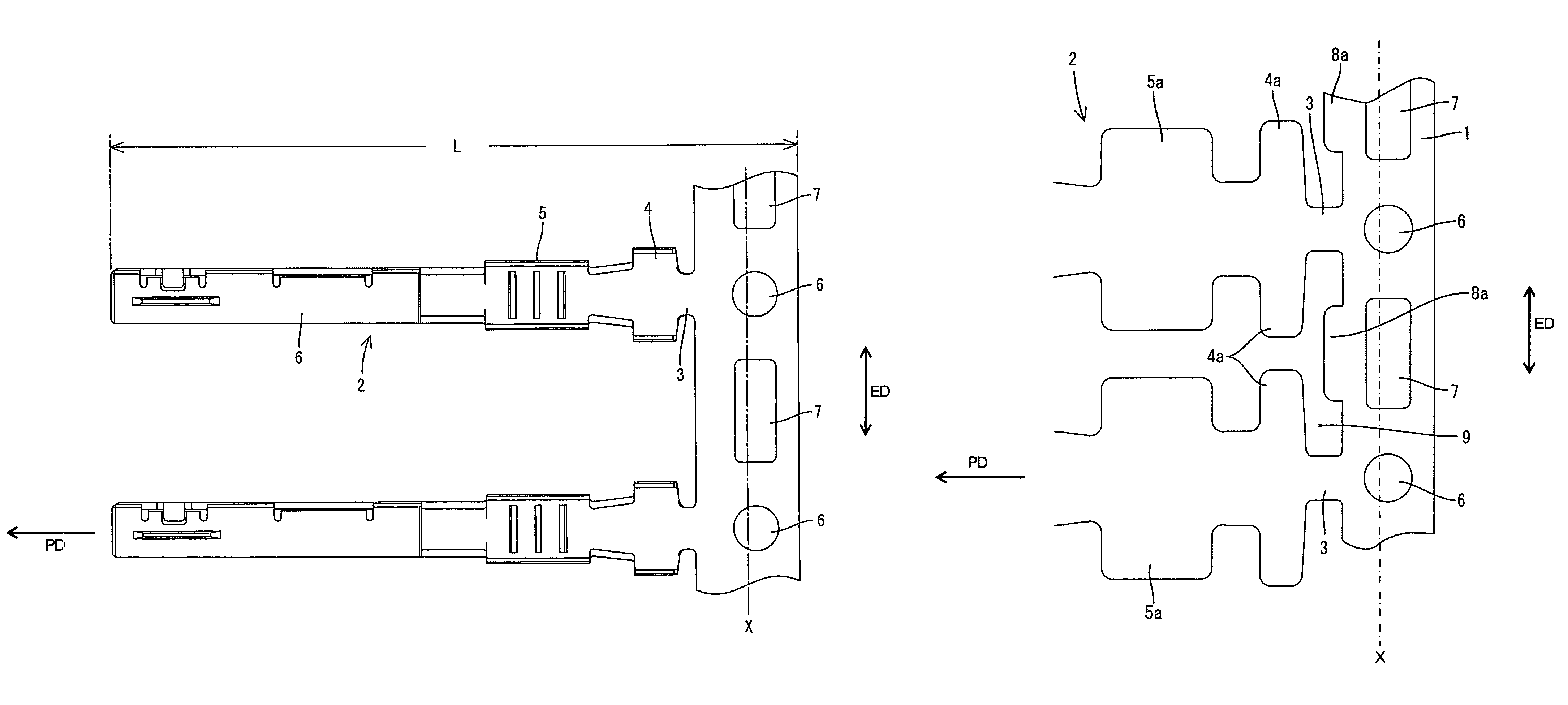 Chained terminals and method of forming chained terminals