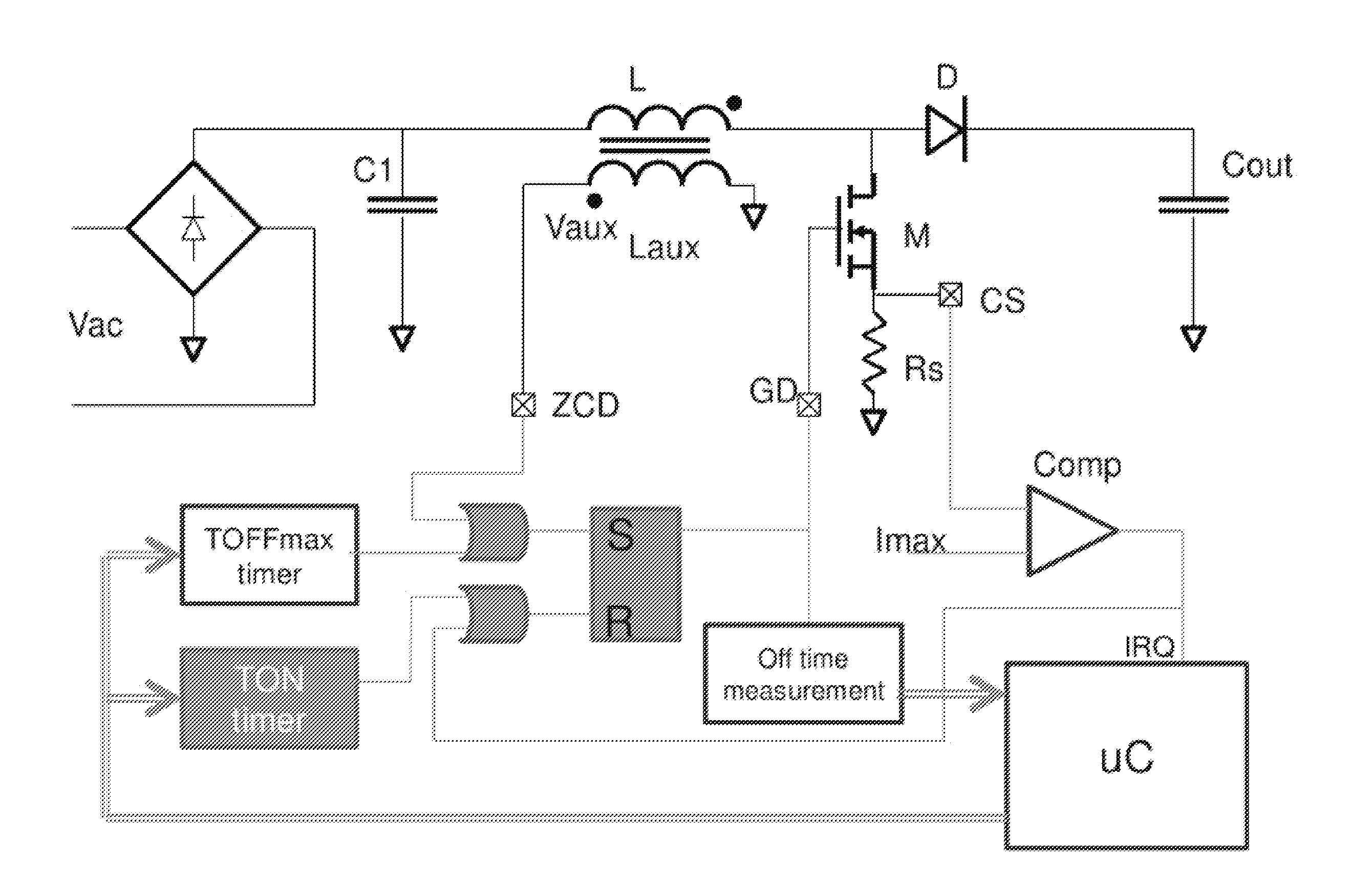 Transition mode pfc power converter adapted to switch from dcm to ccm under high load and control method