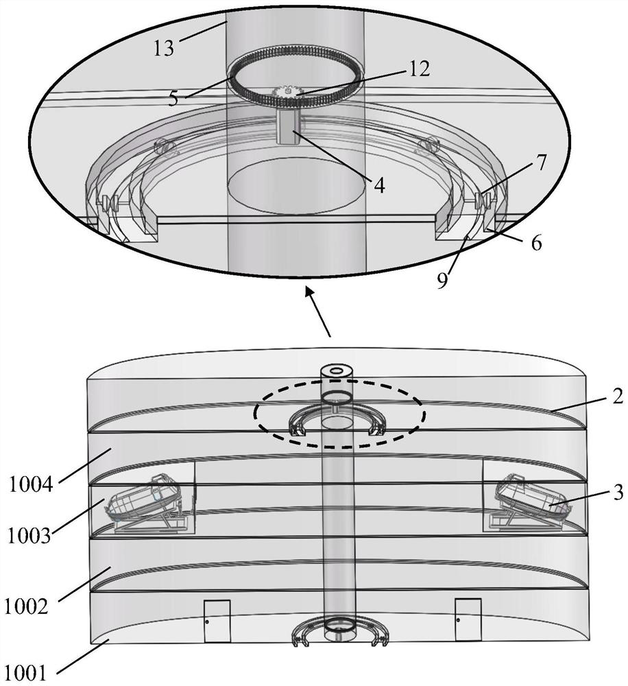 Large commercial ship stern building with sail function