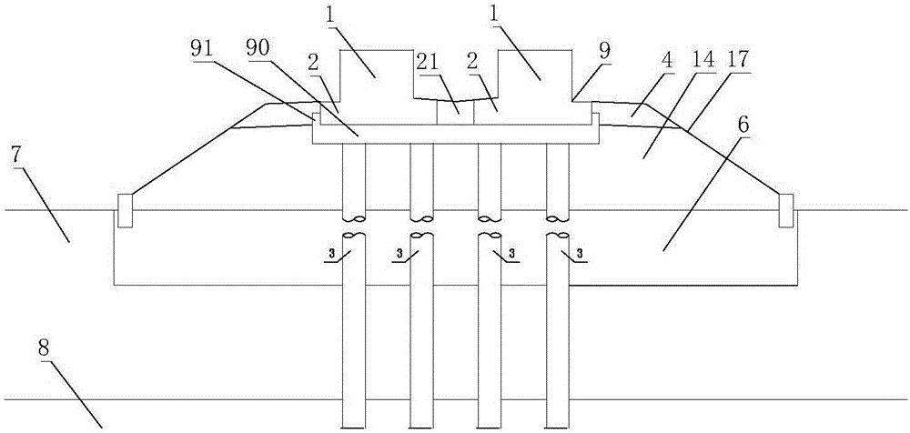 Pile foundation composite framing type bearing rail beam transition section structure for medium and low-speed maglev double-line fill section