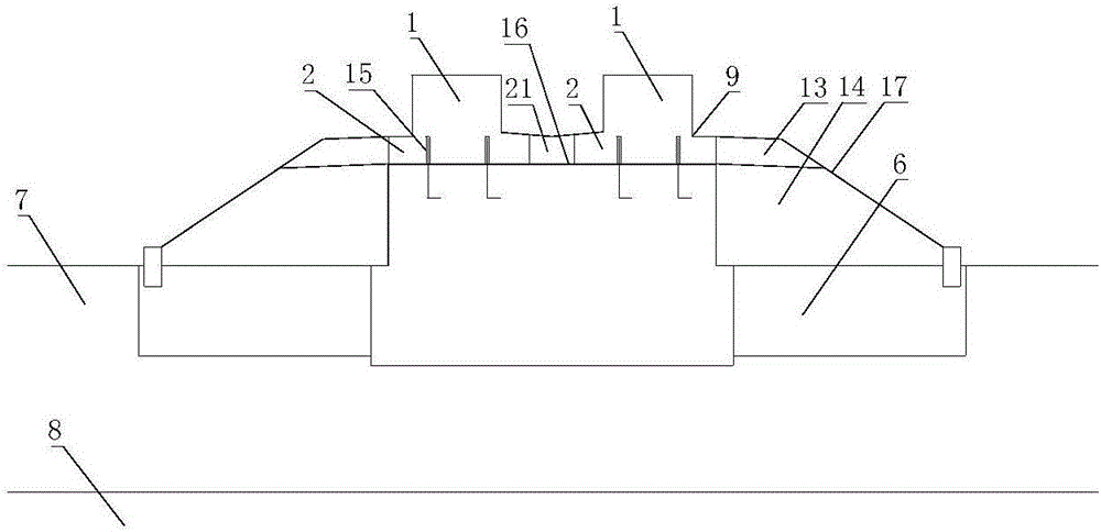 Pile foundation composite framing type bearing rail beam transition section structure for medium and low-speed maglev double-line fill section