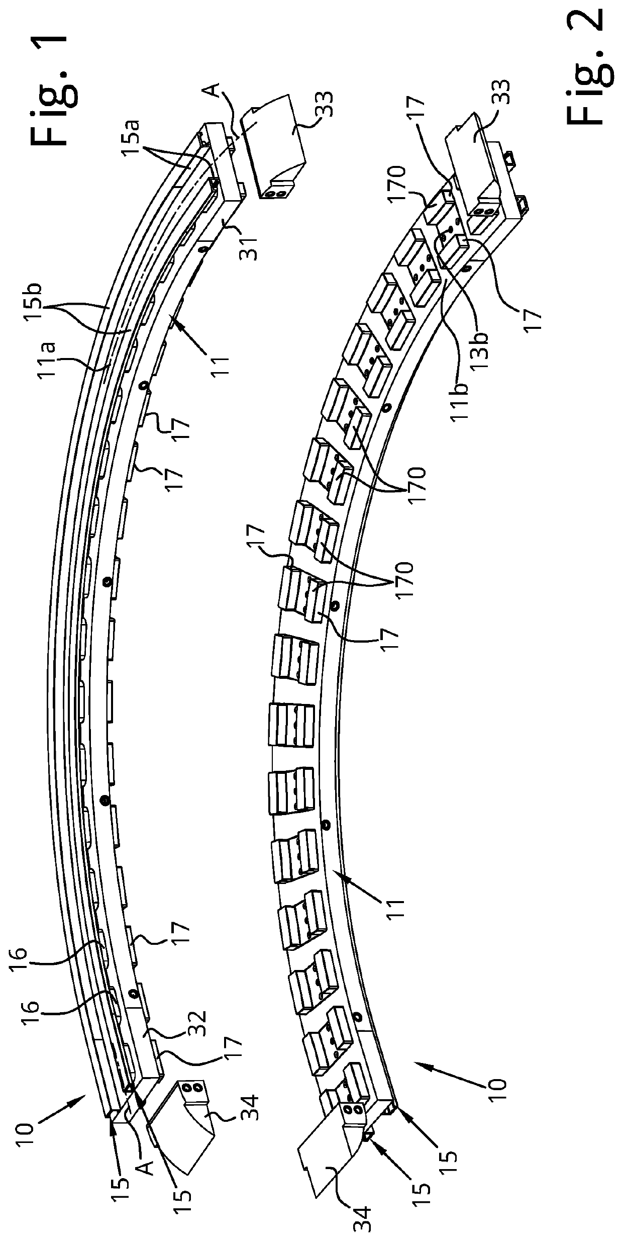 Improved modular structure curved magnetic guide for guiding the chain of a conveyor chain