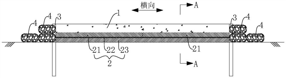 Construction road structure on soft soil foundation and construction method