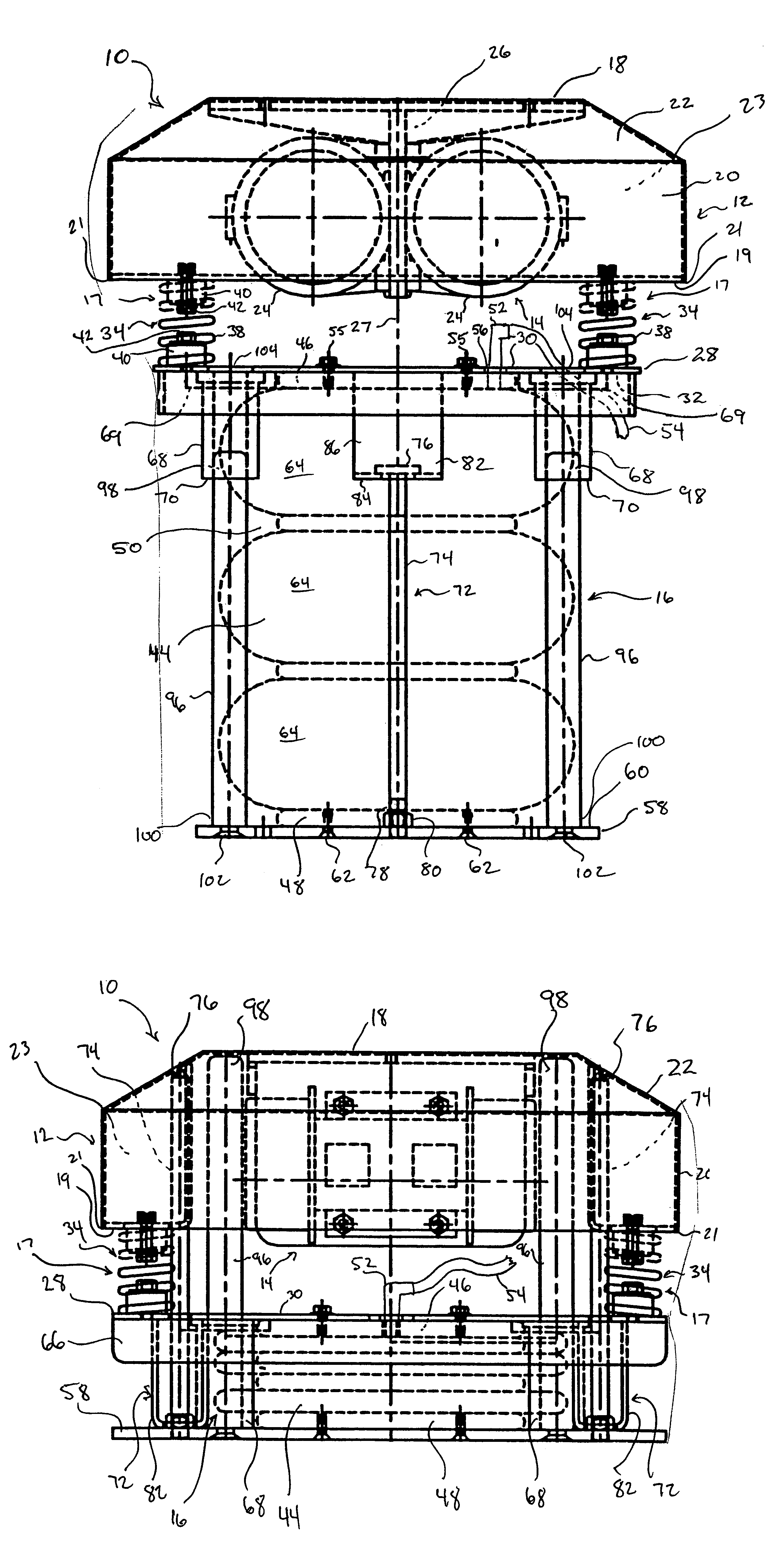 Vibrating table assembly for bag filling apparatus