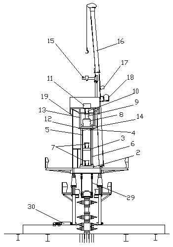 Multi-cylinder lifting and rotating integrated marine hydraulic workover rig