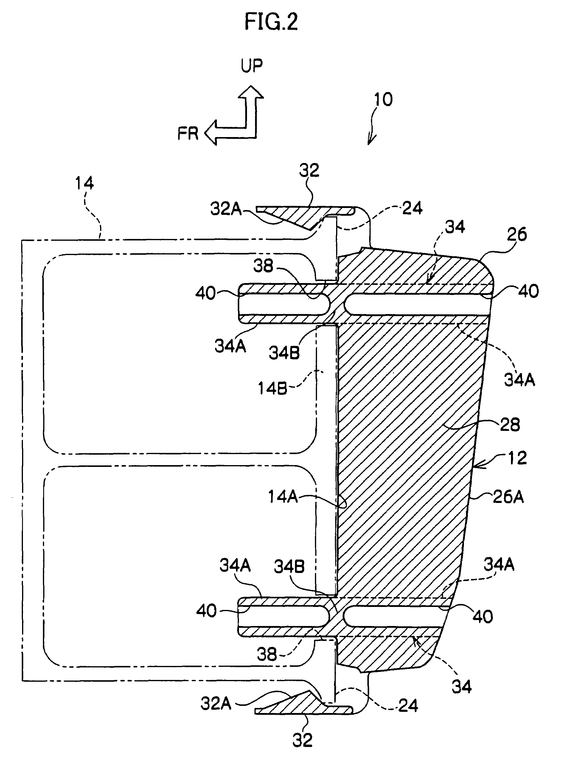 Attachment structure of energy absorbing structure