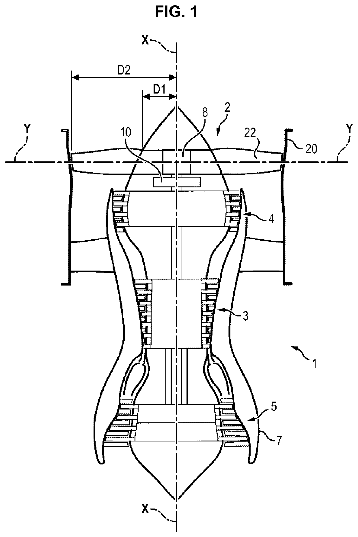 Low-pitch variable-setting fan of a turbine engine