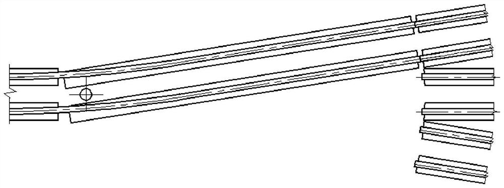 Suspension type freight turnout steel rail follow-up rail locking device and working process thereof