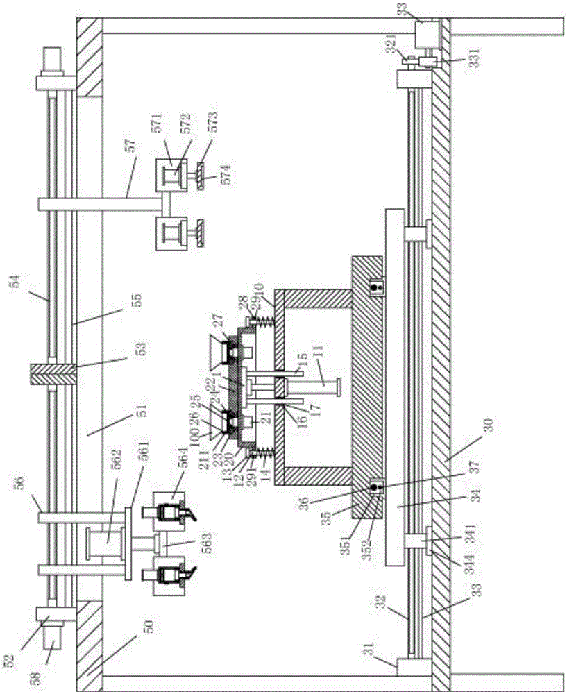 Material loading, gluing and piece pressing integrated manufacturing device of basin stand for assembling horn