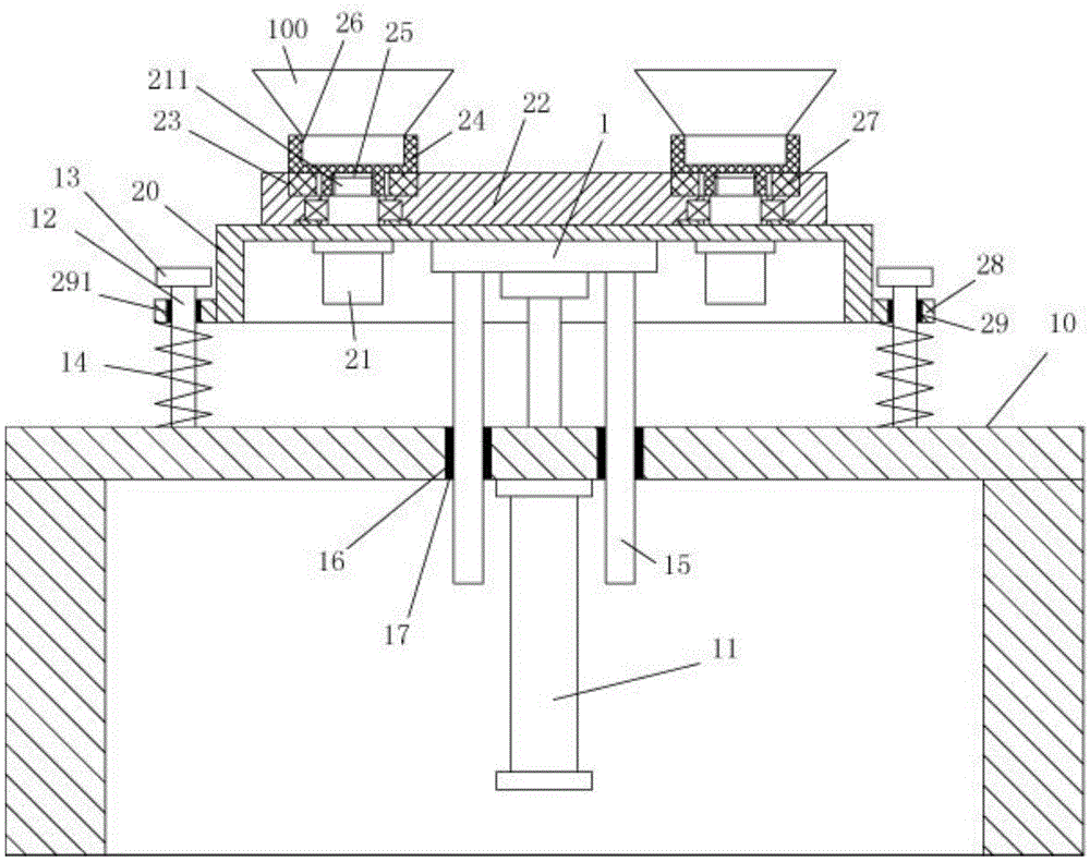 Material loading, gluing and piece pressing integrated manufacturing device of basin stand for assembling horn