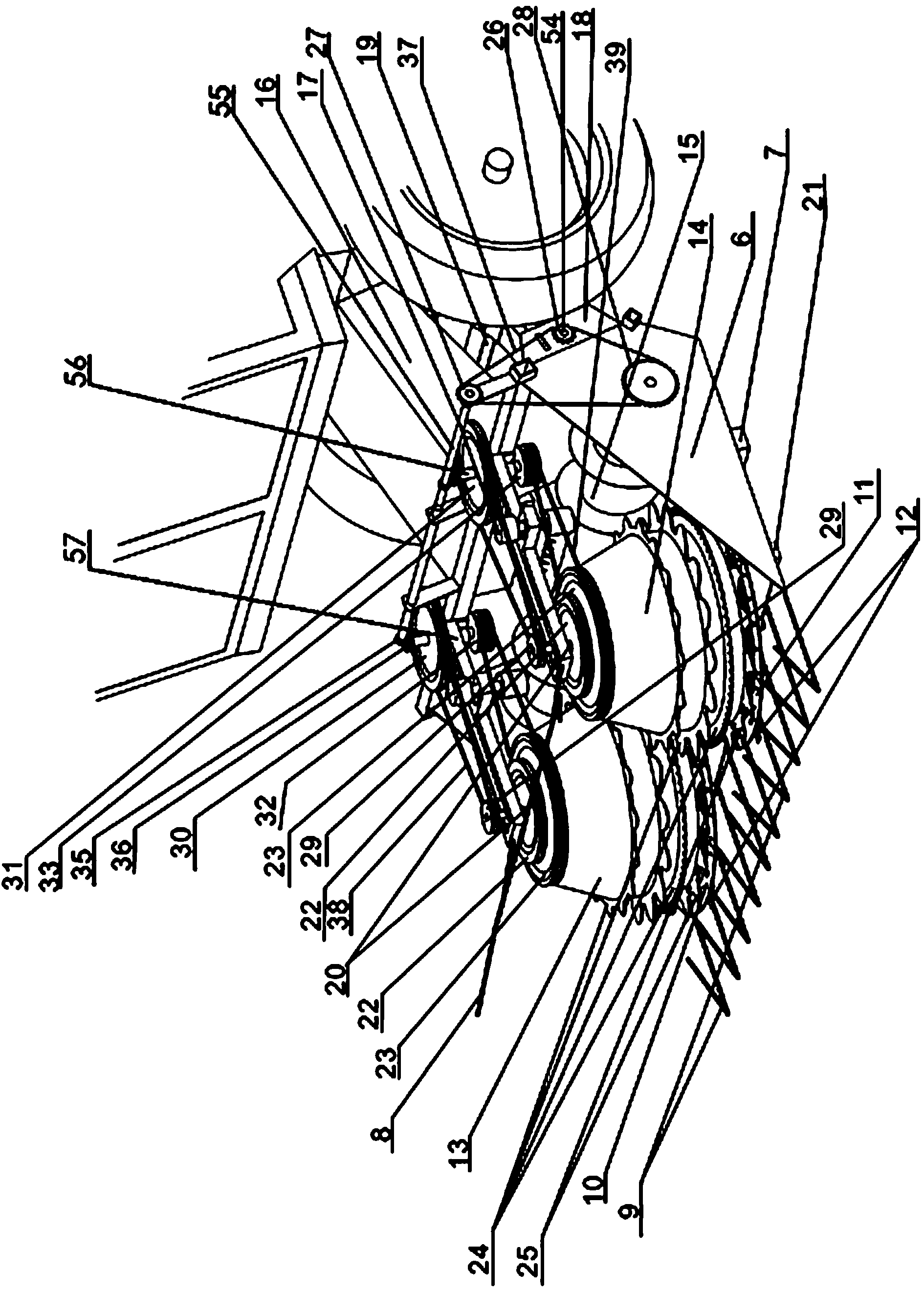 Non-lining corn stalk harvesting machine header adapting to different plant diameters