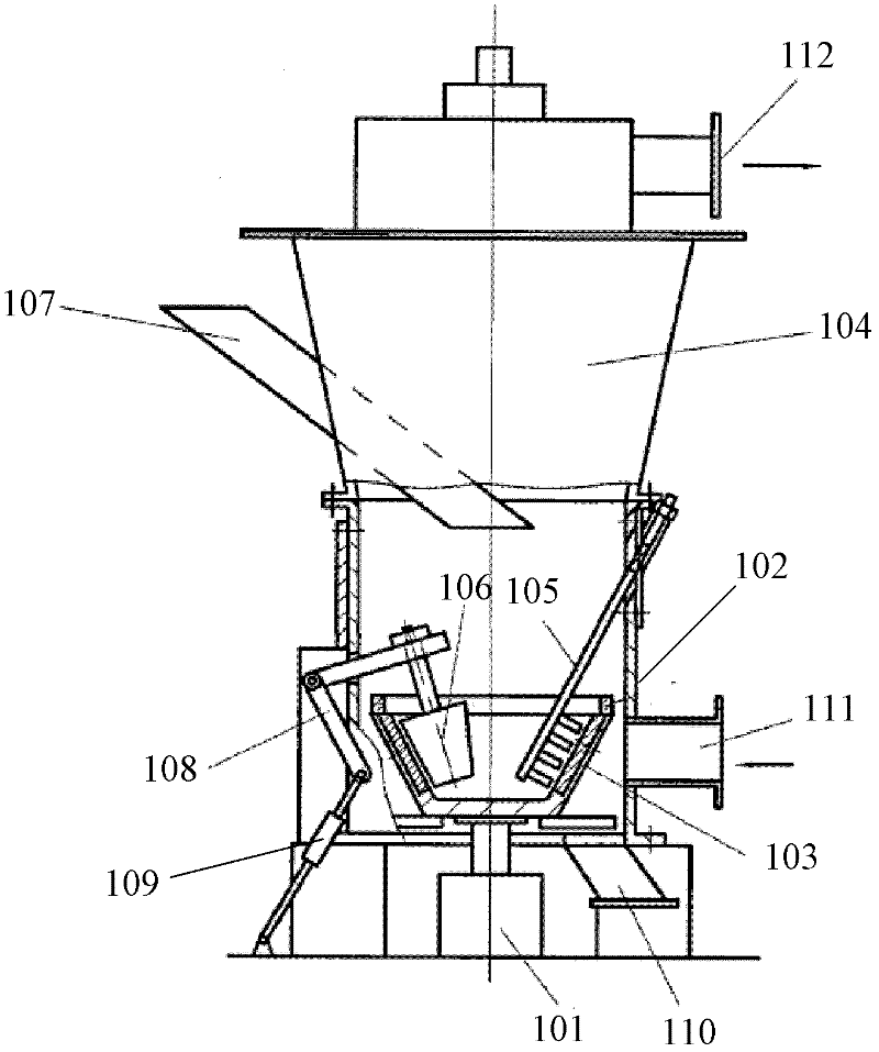 Material dispersing device for vertical grinder