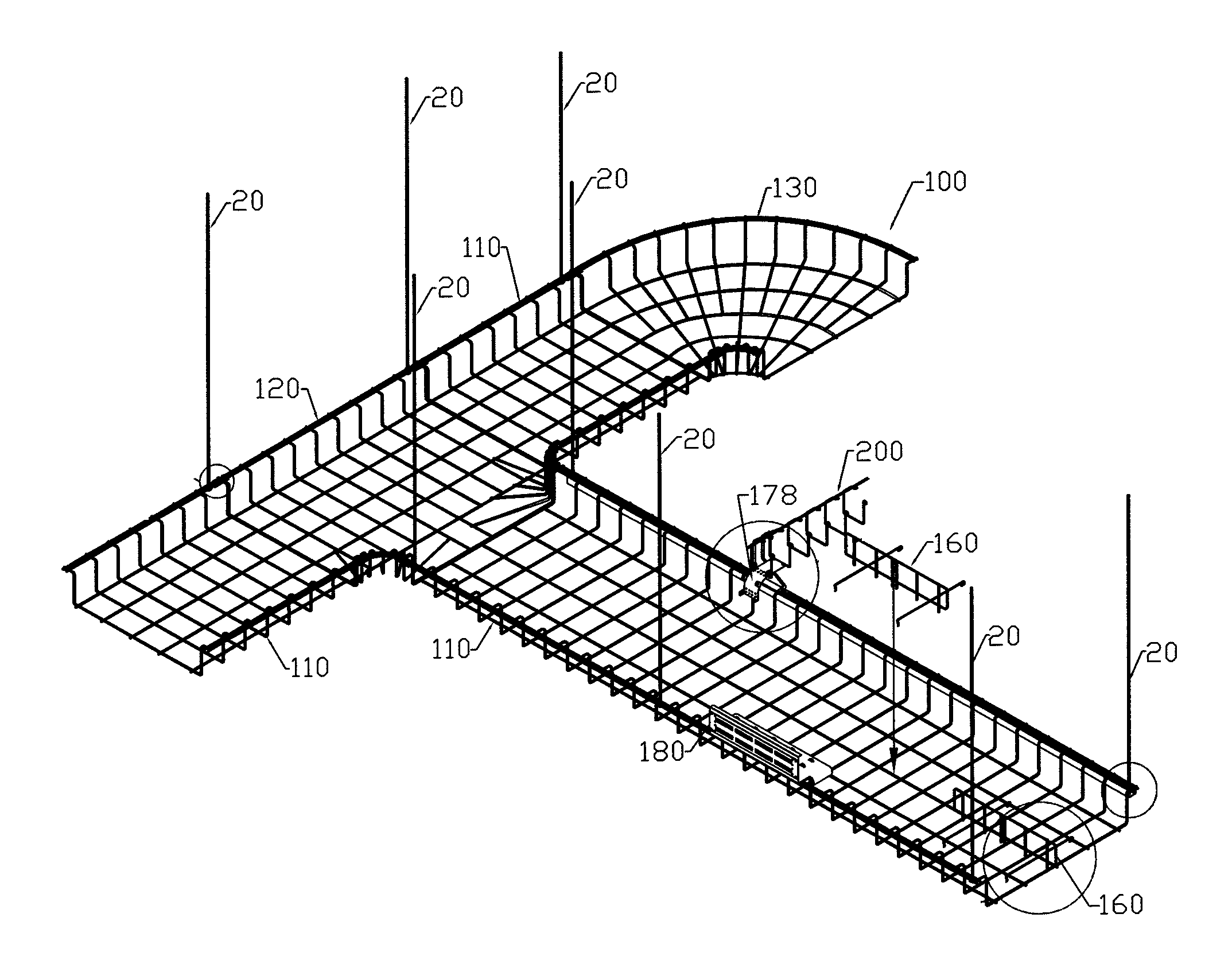 Suspended cable support system