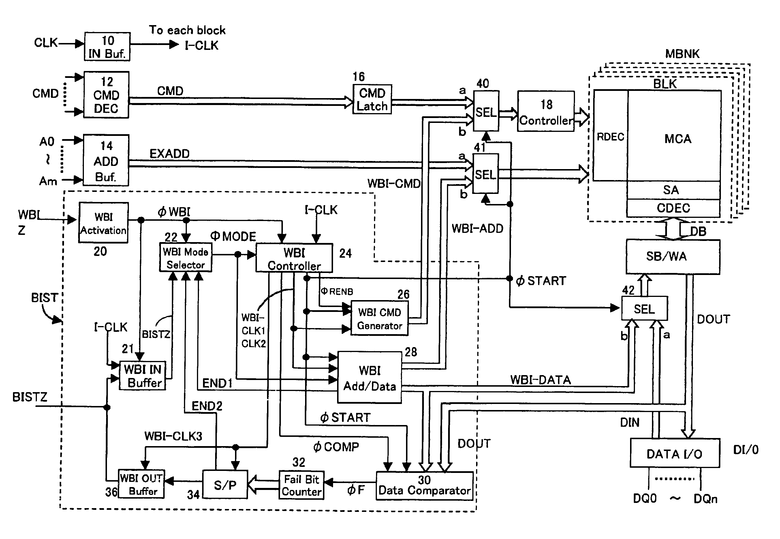 Self-test circuit and memory device incorporating it