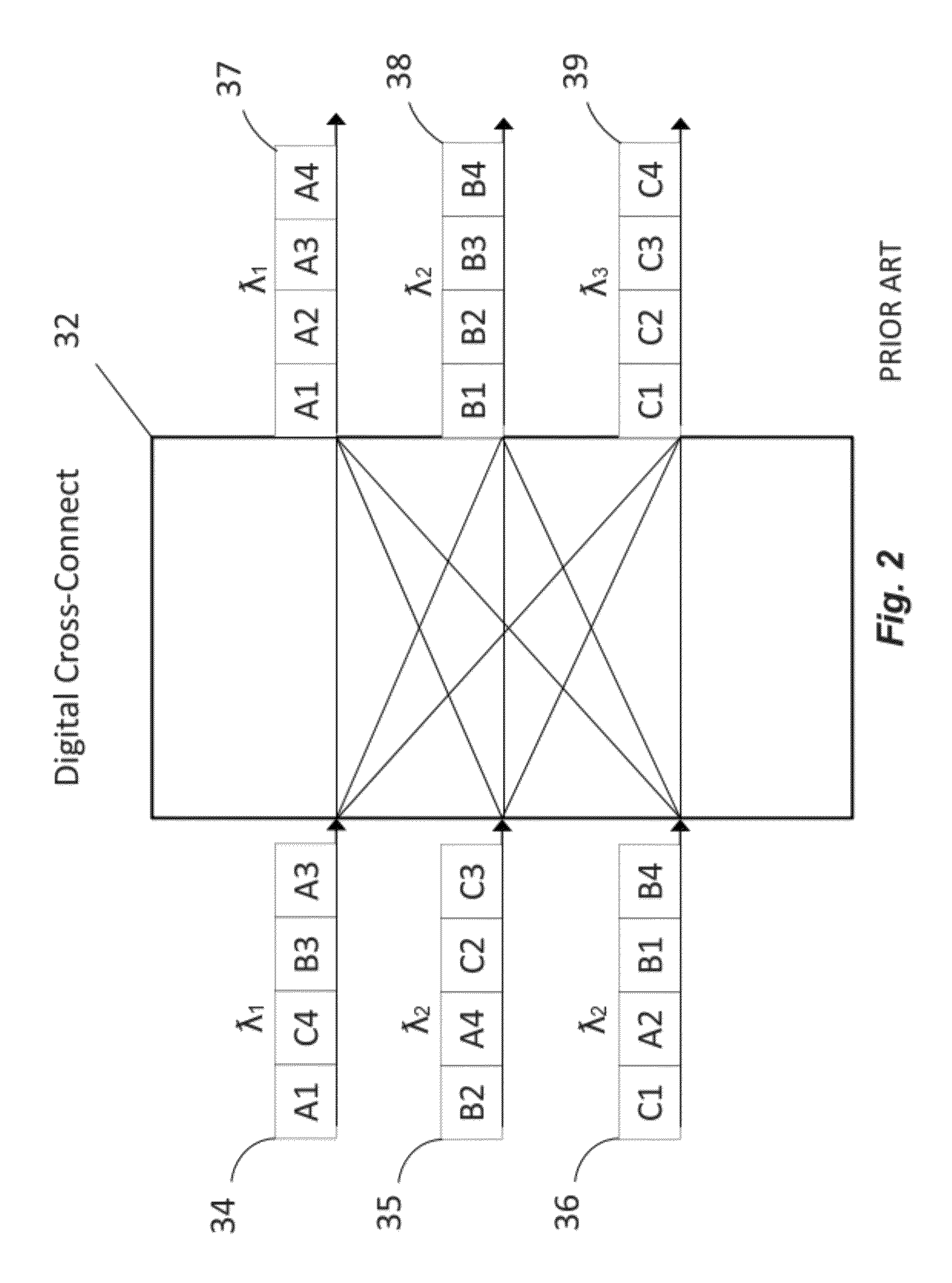 Digital subcarrier optical network utilizing digital subcarrier cross-connects with increased energy efficiency